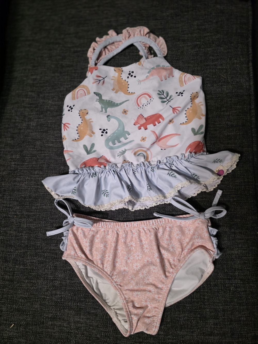 cheeky plum Pastel Dinosaur Ruffle Tankini - Pink, White, Peach, Blue
